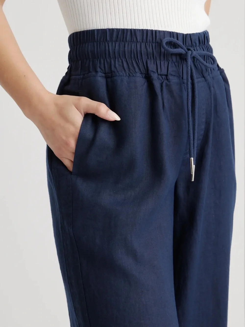 Quince 100% European Linen Wide Leg Pants in Deep Navy Size Medium
